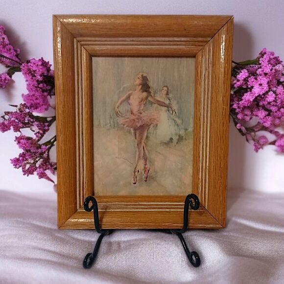 Vintage MINI Ballerina Lithograph Print Framed Pál Fried Wood Ballet Mid Century - Picture 1 of 16
